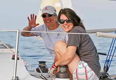 Katie with daughter Clarity aboard Quick Nick
